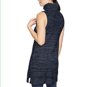 Woolrich Turtleneck Sleeveless Long Sweater Speckled Navy Blue